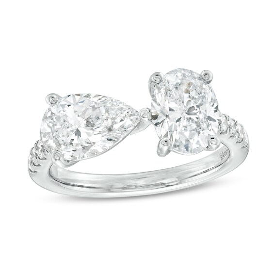 Kleinfeld® x Zales 3-1/6 CT. T.w. Certified Oval and Pear-Shaped Lab-Grown Diamond Engagement Ring in Platinum (F/Vs2)