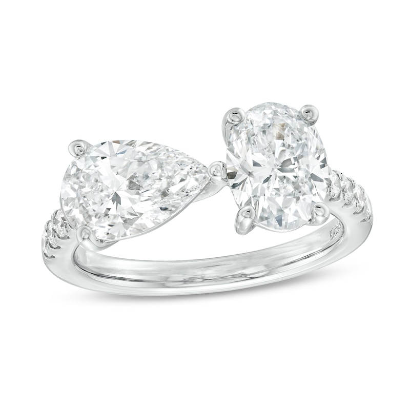 Kleinfeld® x Zales 3-1/6 CT. T.W. Certified Oval and Pear-Shaped Lab-Created Diamond Engagement Ring in Platinum (F/VS2)
