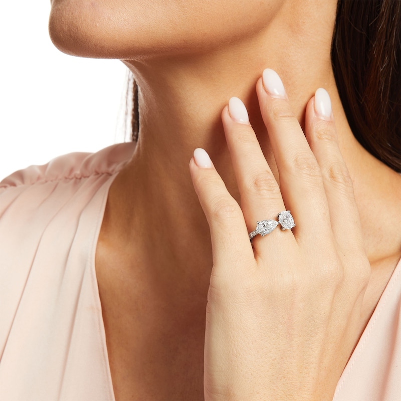 Kleinfeld® x Zales 3-1/6 CT. T.W. Certified Oval and Pear-Shaped Lab-Created Diamond Engagement Ring in Platinum (F/VS2)