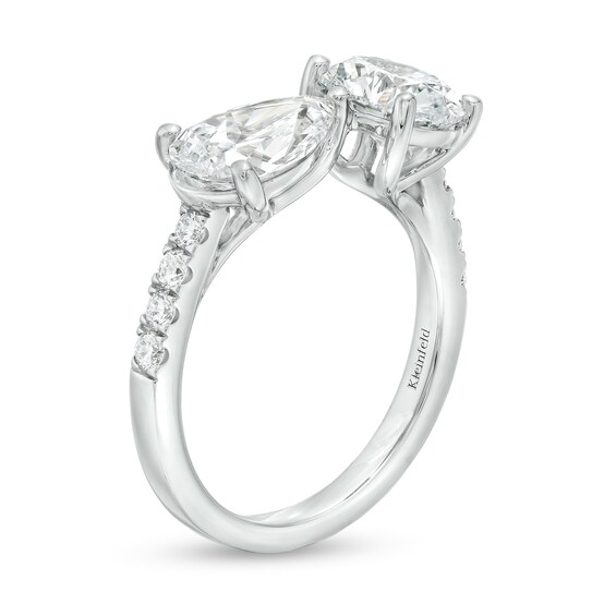 KleinfeldÂ® x Zales 3-1/6 CT. T.w. Certified Oval and Pear-Shaped Lab-Grown Diamond Engagement Ring in Platinum (F/Vs2)