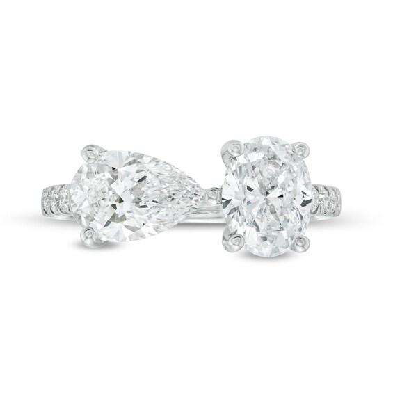 KleinfeldÂ® x Zales 3-1/6 CT. T.w. Certified Oval and Pear-Shaped Lab-Grown Diamond Engagement Ring in Platinum (F/Vs2)