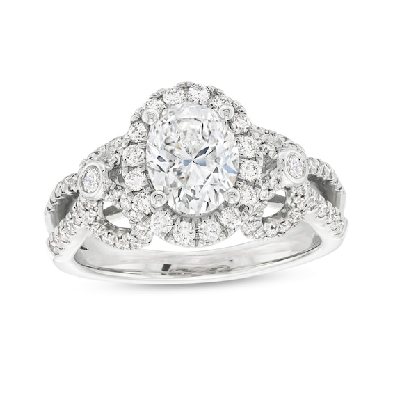 KleinfeldÂ® x Zales 2-1/5 CT. T.w. Certified Oval Lab-Grown Diamond Split Shank Engagement Ring in Platinum (F/Vs2)