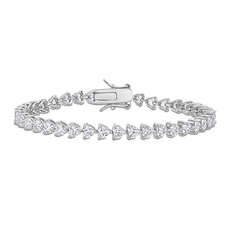 Main Image 1 of 4.0mm Heart-Shaped White Lab-Created Sapphire Tennis Bracelet in Sterling Silver - 7.5"