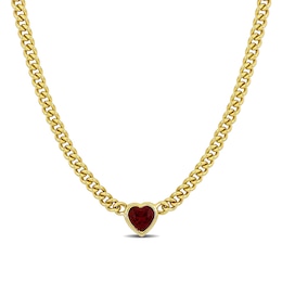 8.0mm Heart-Shaped Lab-Created Ruby Solitaire Curb Chain Necklace in Sterling Silver with Yellow Rhodium