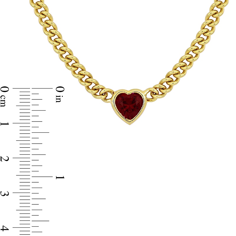Main Image 3 of 8.0mm Heart-Shaped Lab-Created Ruby Solitaire Curb Chain Necklace in Sterling Silver with Yellow Rhodium