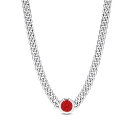 7.0mm Lab-Created Ruby Solitaire Curb Chain Necklace in Sterling Silver - 17.5"