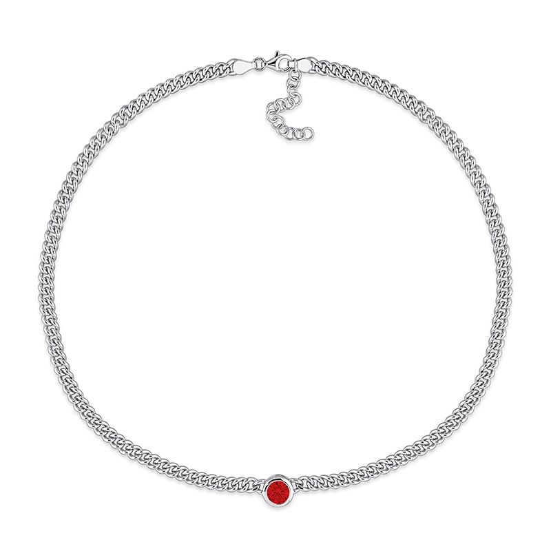 Main Image 3 of 7.0mm Lab-Created Ruby Solitaire Curb Chain Necklace in Sterling Silver - 17.5"