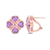 5.0mm Heart-Shaped and Round Amethyst Clover Stud Earrings in Sterling Silver with Rose Rhodium