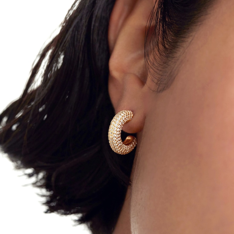 Main Image 4 of PDPAOLA™ at Zales Cubic Zirconia Multi-Row Open Hoop Earrings in Sterling Silver with 18K Gold Plate