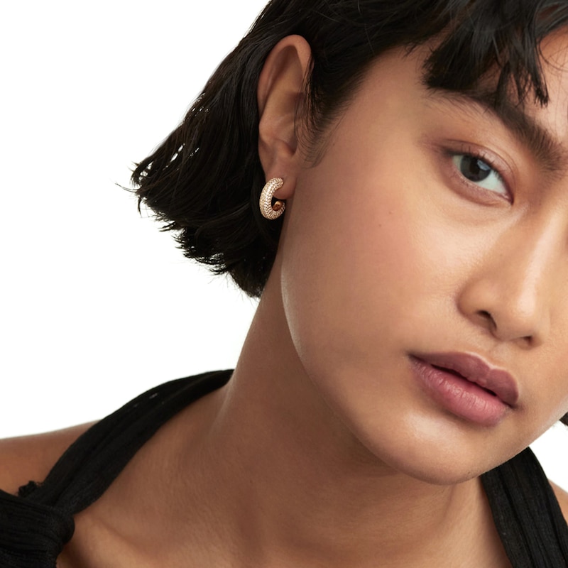 Main Image 8 of PDPAOLA™ at Zales Cubic Zirconia Multi-Row Open Hoop Earrings in Sterling Silver with 18K Gold Plate