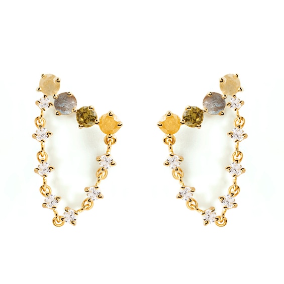 PDPAOLA⢠at Zales Labradorite and Cubic Zirconia Chain Drop Earrings in Sterling Silver with 18K Gold Plate