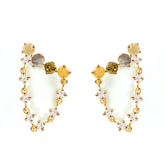 Pdpaolaâ¢ at Zales Labradorite and Cubic Zirconia Chain Drop Earrings in Sterling Silver with 18K Gold Plate