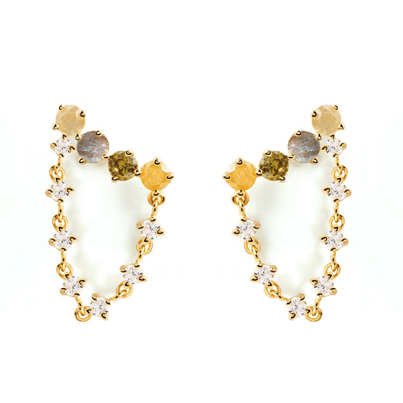 Main Image 1 of PDPAOLA™ at Zales Labradorite and Cubic Zirconia Chain Drop Earrings in Sterling Silver with 18K Gold Plate