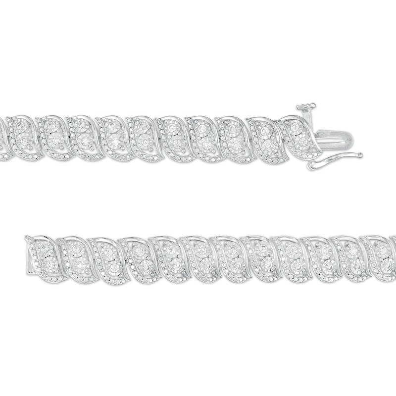 Main Image 3 of 1 CT. T.W. Diamond Swirl Line Bracelet in Sterling Silver – 7.25"