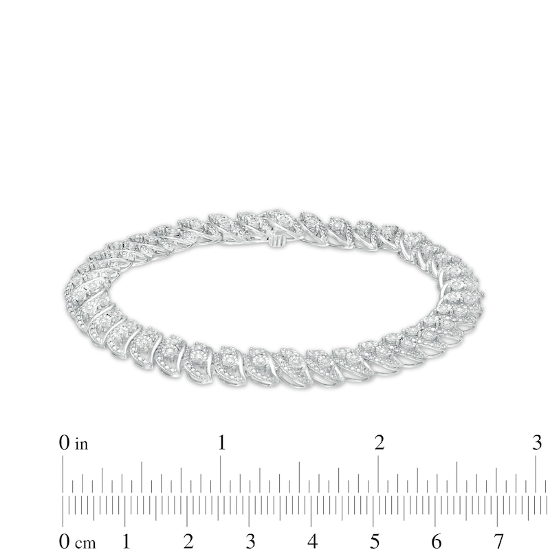 Main Image 4 of 1 CT. T.W. Diamond Swirl Line Bracelet in Sterling Silver – 7.25"