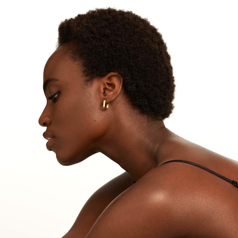 Main Image 2 of PDPAOLA™ at Zales Ribbed U-Hoop Earrings in Sterling Silver with 18K Gold Plate