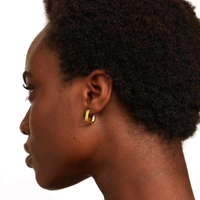 Main Image 7 of PDPAOLA™ at Zales Ribbed U-Hoop Earrings in Sterling Silver with 18K Gold Plate