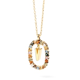 PDPAOLA™ at Zales Multi-Color "V" Pendant in Sterling Silver with 18K Gold Plate