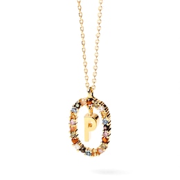 PDPAOLA™ at Zales Multi-Color "P" Pendant in Sterling Silver with 18K Gold Plate