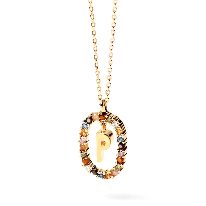 Main Image 1 of PDPAOLA™ at Zales Multi-Color "P" Pendant in Sterling Silver with 18K Gold Plate