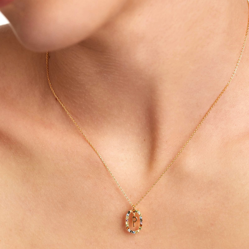 Main Image 2 of PDPAOLA™ at Zales Multi-Color "P" Pendant in Sterling Silver with 18K Gold Plate