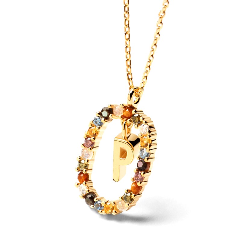 Main Image 3 of PDPAOLA™ at Zales Multi-Color "P" Pendant in Sterling Silver with 18K Gold Plate