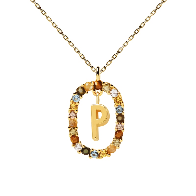 Main Image 5 of PDPAOLA™ at Zales Multi-Color "P" Pendant in Sterling Silver with 18K Gold Plate