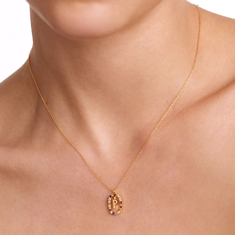 Main Image 6 of PDPAOLA™ at Zales Multi-Color "P" Pendant in Sterling Silver with 18K Gold Plate