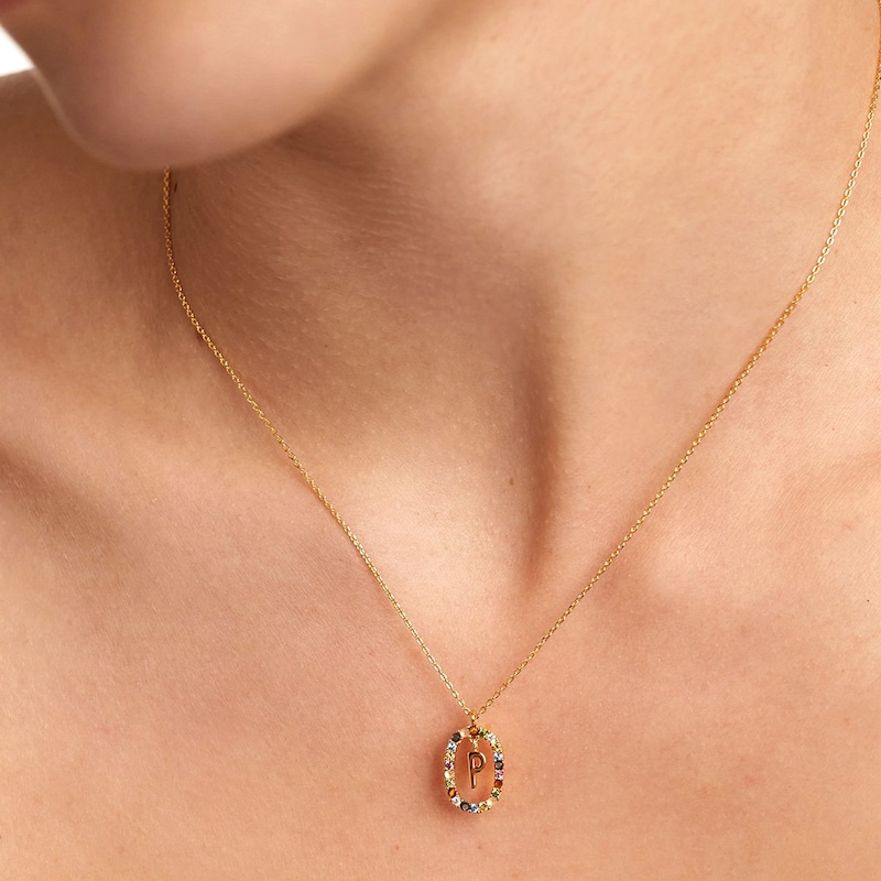 Main Image 7 of PDPAOLA™ at Zales Multi-Color "P" Pendant in Sterling Silver with 18K Gold Plate