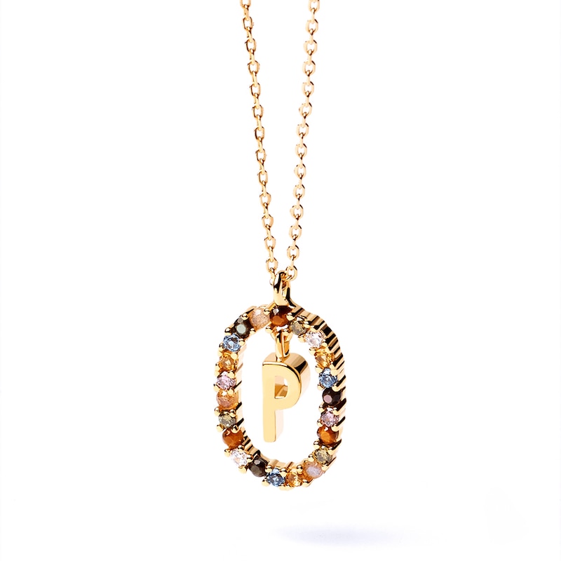 Main Image 8 of PDPAOLA™ at Zales Multi-Color "P" Pendant in Sterling Silver with 18K Gold Plate