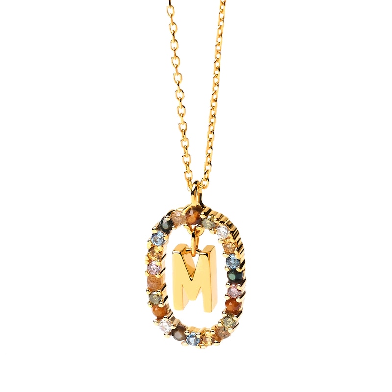 PDPAOLA™ at Zales Multi-Color "M" Pendant in Sterling Silver with 18K Gold Plate