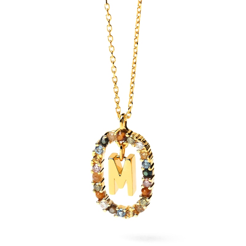 PDPAOLA™ at Zales Multi-Color "M" Pendant in Sterling Silver with 18K Gold Plate