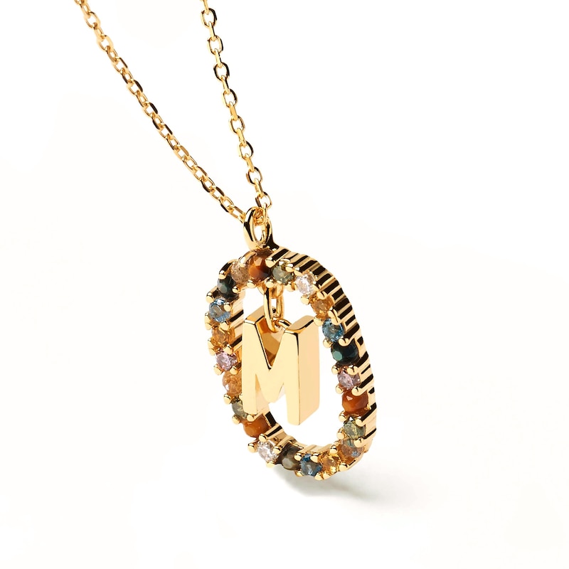 PDPAOLA™ at Zales Multi-Color "M" Pendant in Sterling Silver with 18K Gold Plate