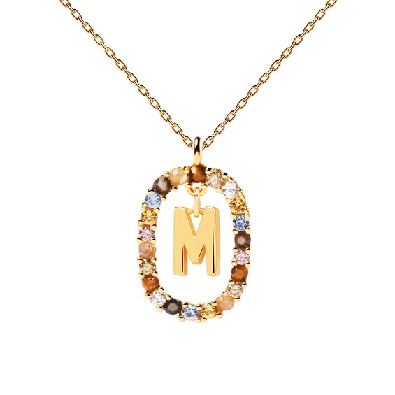 PDPAOLA™ at Zales Multi-Color "M" Pendant in Sterling Silver with 18K Gold Plate