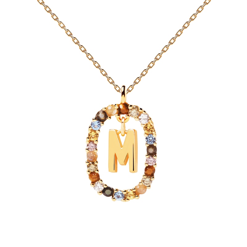 PDPAOLA™ at Zales Multi-Color "M" Pendant in Sterling Silver with 18K Gold Plate