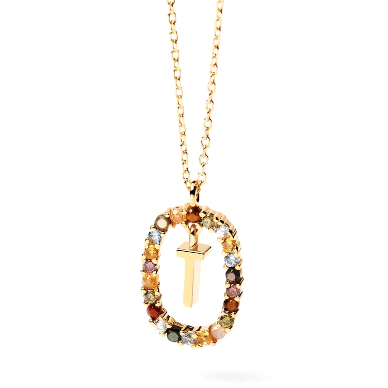 Main Image 1 of PDPAOLA™ at Zales Multi-Color "T" Pendant in Sterling Silver with 18K Gold Plate