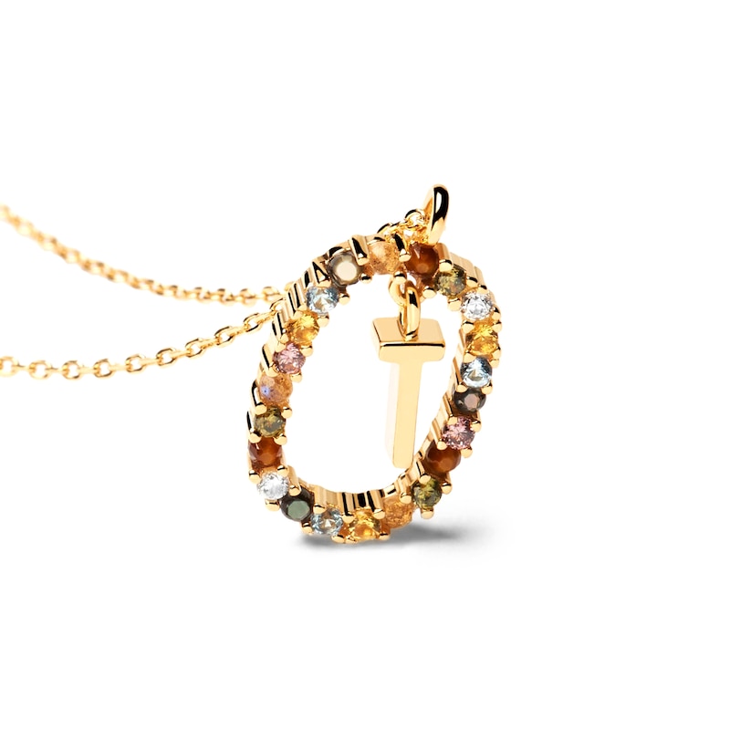 Main Image 3 of PDPAOLA™ at Zales Multi-Color "T" Pendant in Sterling Silver with 18K Gold Plate