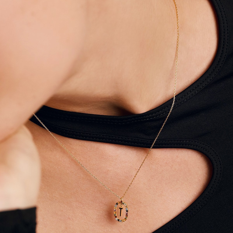 Main Image 6 of PDPAOLA™ at Zales Multi-Color "T" Pendant in Sterling Silver with 18K Gold Plate