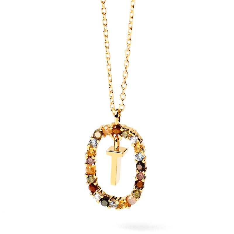 Main Image 7 of PDPAOLA™ at Zales Multi-Color "T" Pendant in Sterling Silver with 18K Gold Plate