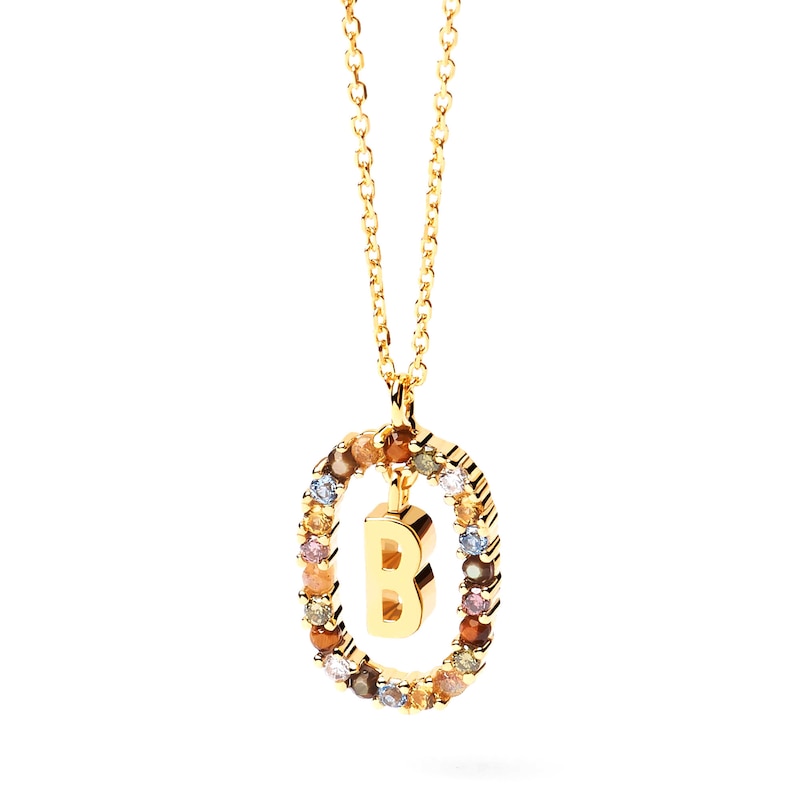 PDPAOLA™ at Zales Multi-Color "B" Pendant in Sterling Silver with 18K Gold Plate