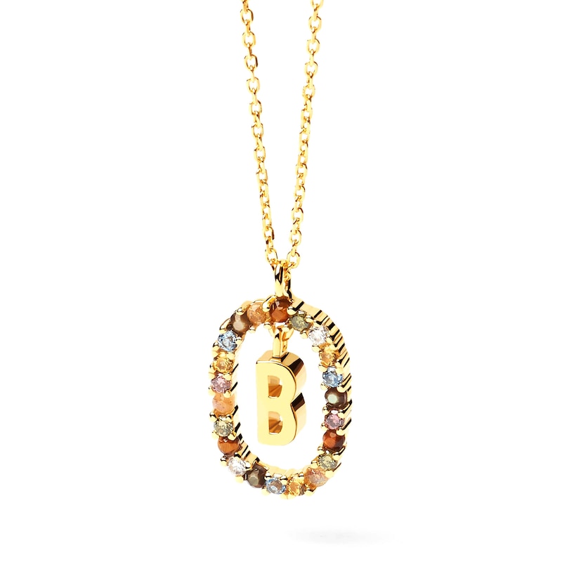 PDPAOLA™ at Zales Multi-Color "B" Pendant in Sterling Silver with 18K Gold Plate