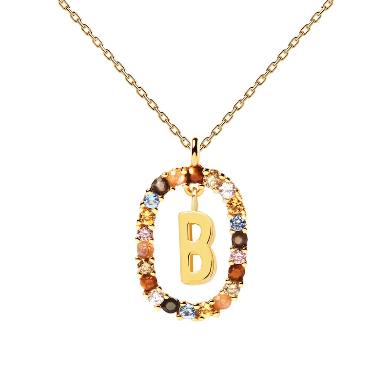 PDPAOLA™ at Zales Multi-Color "B" Pendant in Sterling Silver with 18K Gold Plate