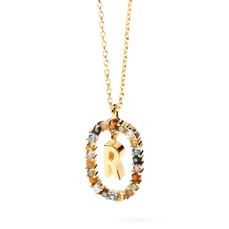 PDPAOLA™ at Zales Multi-Color "R" Pendant in Sterling Silver with 18K Gold Plate