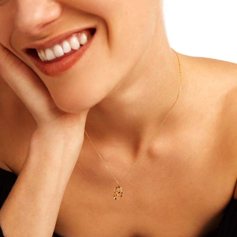 PDPAOLA™ at Zales Multi-Color "R" Pendant in Sterling Silver with 18K Gold Plate