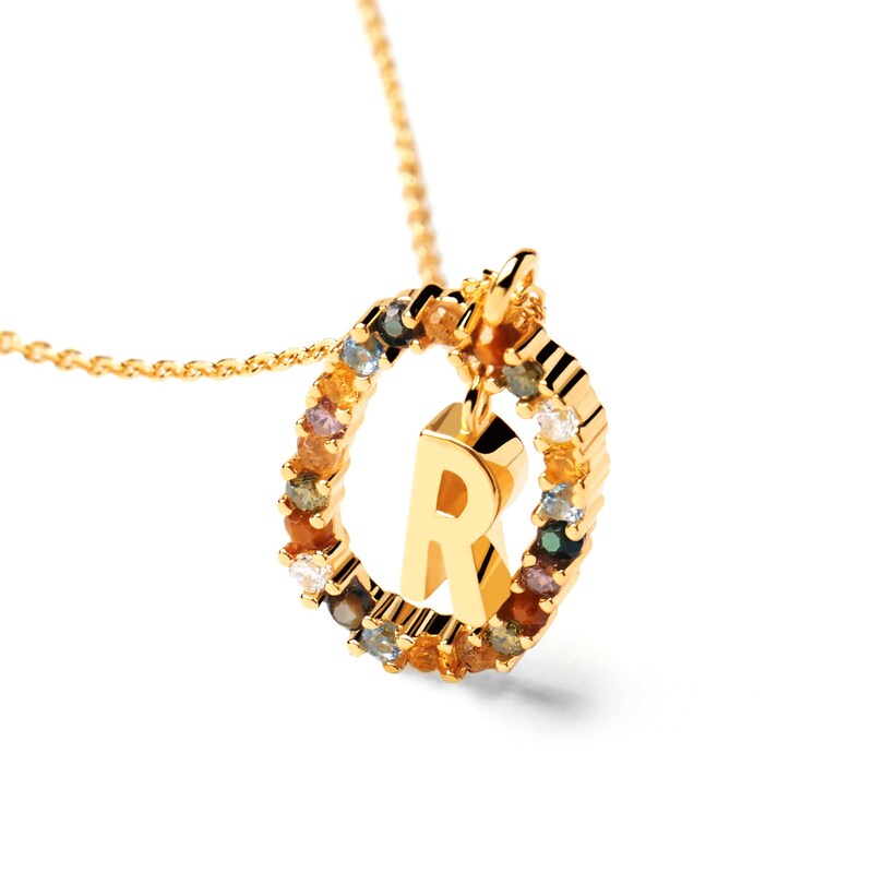 PDPAOLA™ at Zales Multi-Color "R" Pendant in Sterling Silver with 18K Gold Plate