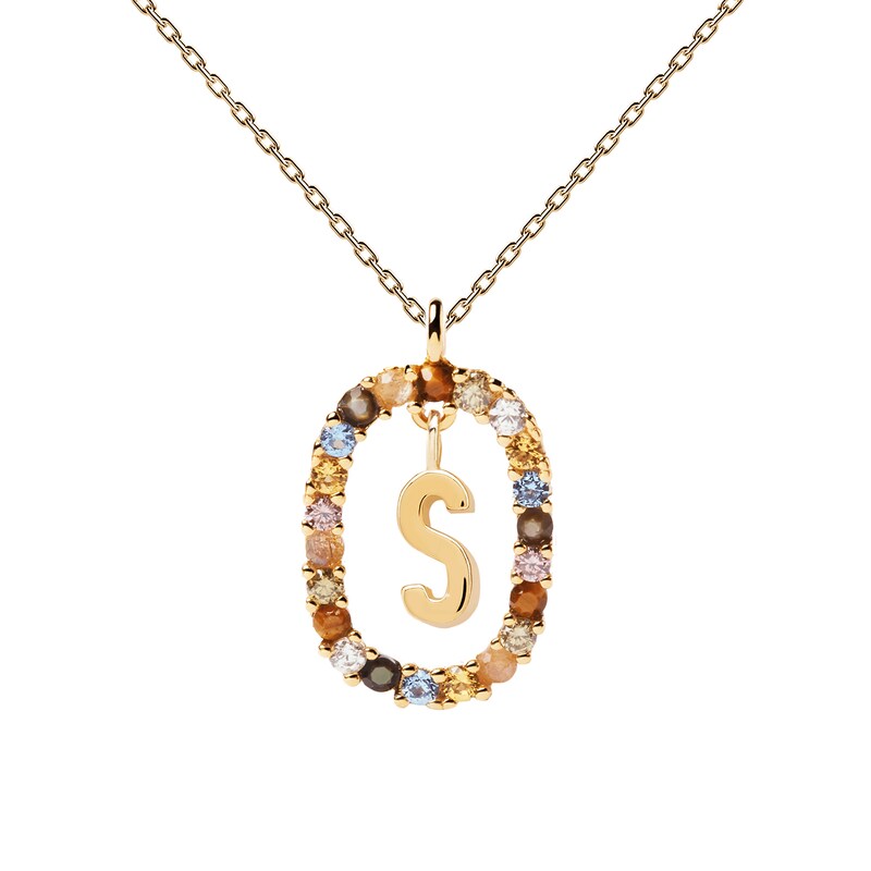 PDPAOLA™ at Zales Multi-Color "S" Pendant in Sterling Silver with 18K Gold Plate