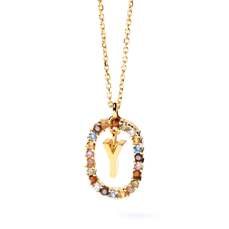 PDPAOLA™ at Zales Multi-Color "Y" Pendant in Sterling Silver with 18K Gold Plate