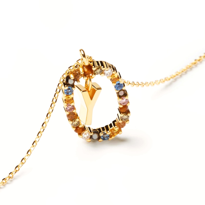 PDPAOLA™ at Zales Multi-Color "Y" Pendant in Sterling Silver with 18K Gold Plate