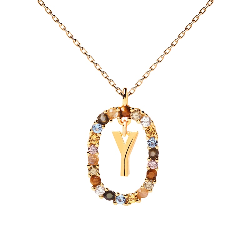 PDPAOLA™ at Zales Multi-Color "Y" Pendant in Sterling Silver with 18K Gold Plate