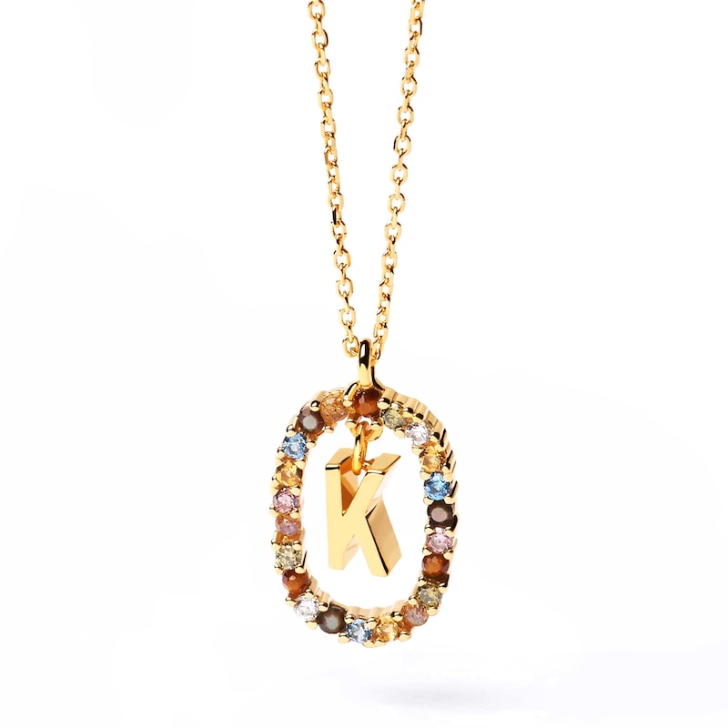 PDPAOLA™ at Zales Multi-Color "K" Pendant in Sterling Silver with 18K Gold Plate